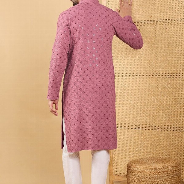House of Pataudi Men Solid Embellished Straight Kurta