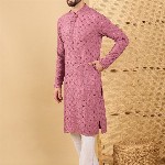 House of Pataudi Men Solid Embellished Straight Kurta