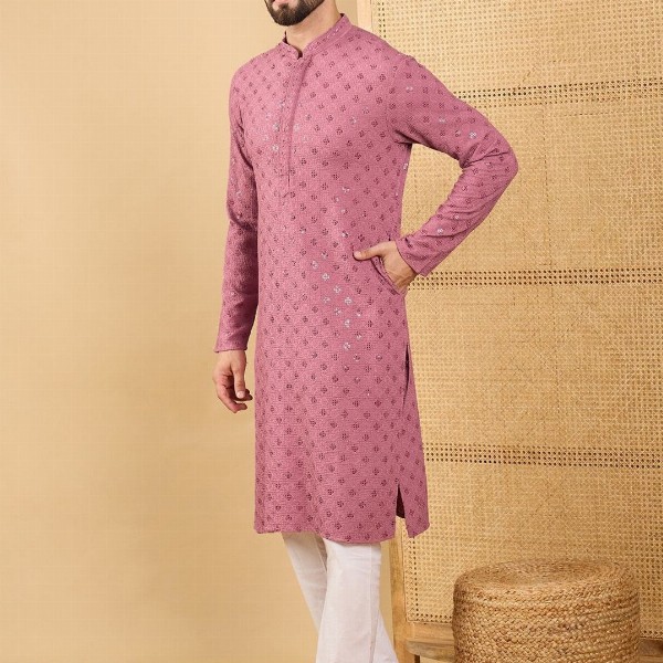House of Pataudi Men Solid Embellished Straight Kurta
