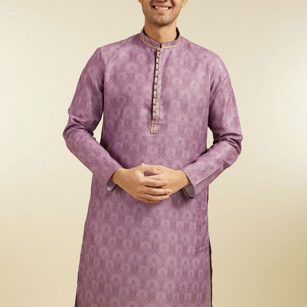 Diwas by Manyavar Ethnic Motifs Printed Thread Work Mandarin Collar Straight Kurta