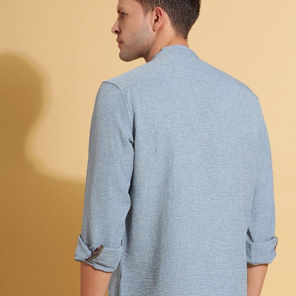 HERE&NOW Band Collar Cuffed Sleeves Straight Short Kurta