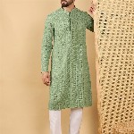 House of Pataudi Embroidered Sequinned Mandarin Collar Straight Kurta