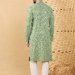 House of Pataudi Embroidered Sequinned Mandarin Collar Straight Kurta