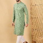 House of Pataudi Embroidered Sequinned Mandarin Collar Straight Kurta