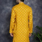 Anouk Mustard Yellow Ethnic Motifs Printed Band Collar Straight Kurta