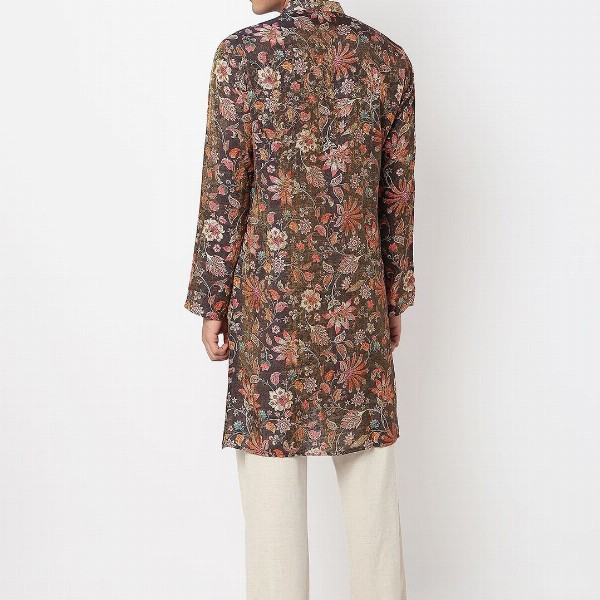 BELLAZO Men Floral Printed Screen Print Festive Cotton Straight Kurta