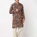 BELLAZO Men Floral Printed Screen Print Festive Cotton Straight Kurta