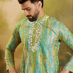 Sangria Men Abstract Printed Festive Silk Straight Kurta