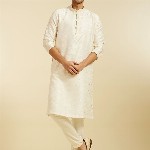 Diwas by Manyavar Thread Work Mandarin Collar Straight Kurta