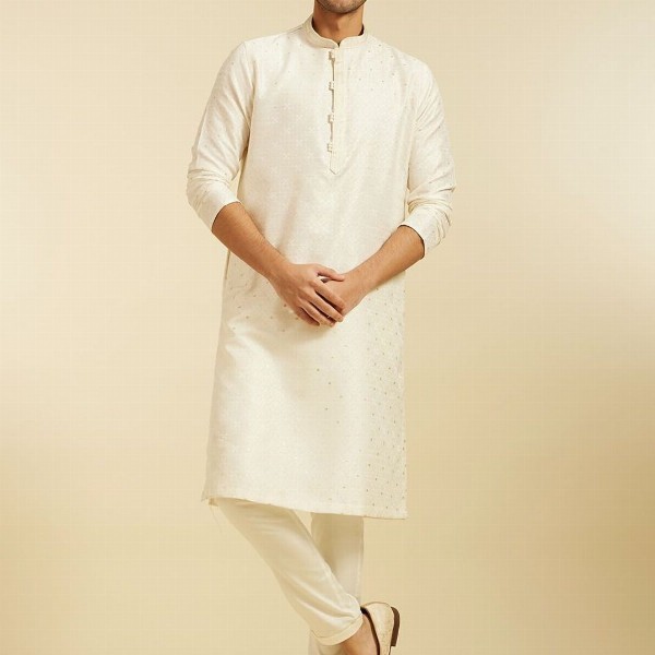 Diwas by Manyavar Thread Work Mandarin Collar Straight Kurta