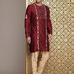 House of Pataudi Jashn Ethnic Motifs Embroidered Zari Work Angrakha Style Kurta