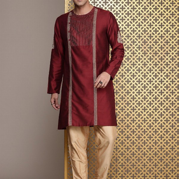 House of Pataudi Jashn Ethnic Motifs Embroidered Zari Work Angrakha Style Kurta