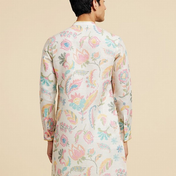Diwas by Manyavar Floral Printed Mandarin Collar Cotton Kurta