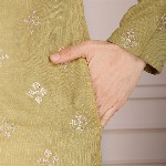 House of Pataudi Pushpa Geometric Embroidered Mandarin Collar Pure Cotton Straight Kurta