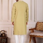 House of Pataudi Pushpa Geometric Embroidered Mandarin Collar Pure Cotton Straight Kurta