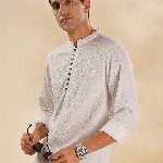 HERE&NOW Geometric Woven Design Thread Work Mandarin Collar Straight Short Kurta