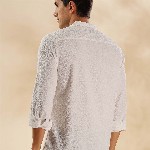 HERE&NOW Geometric Woven Design Thread Work Mandarin Collar Straight Short Kurta