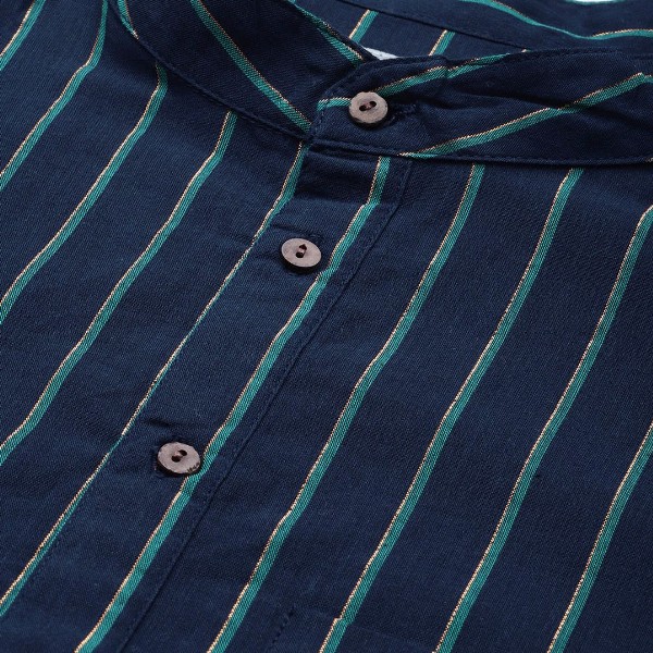 Anouk Men Navy Blue Striped Pure Cotton Kurta