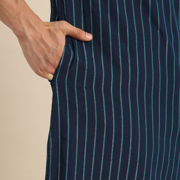 Anouk Men Navy Blue Striped Pure Cotton Kurta