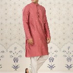 House of Pataudi Pink Ethnic Motifs Printed Mandarin Collar Straight Kurta