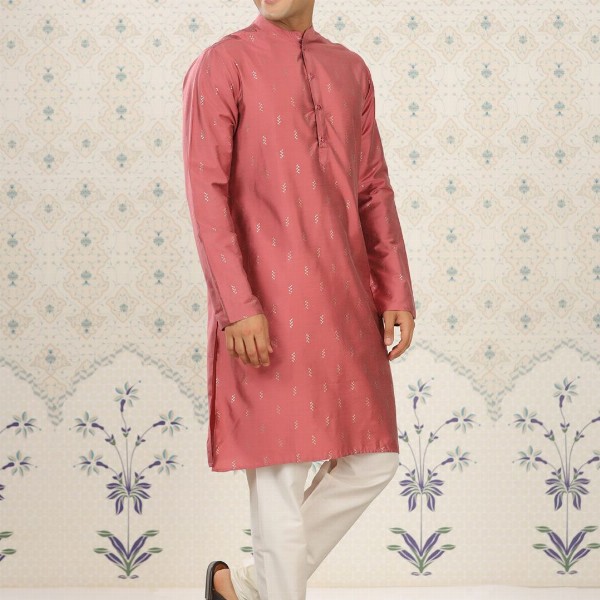 House of Pataudi Pink Ethnic Motifs Printed Mandarin Collar Straight Kurta