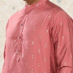 House of Pataudi Pink Ethnic Motifs Printed Mandarin Collar Straight Kurta