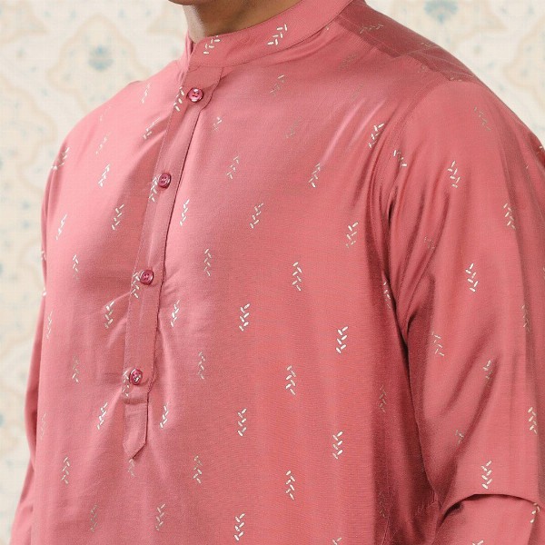 House of Pataudi Pink Ethnic Motifs Printed Mandarin Collar Straight Kurta
