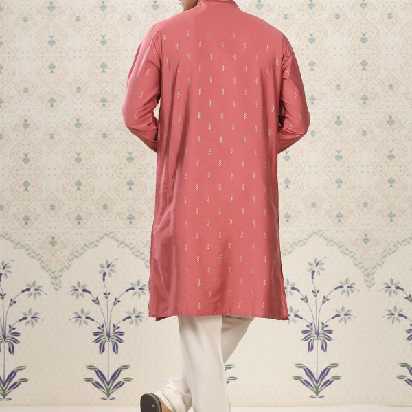 House of Pataudi Pink Ethnic Motifs Printed Mandarin Collar Straight Kurta