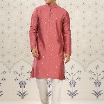 House of Pataudi Pink Ethnic Motifs Printed Mandarin Collar Straight Kurta