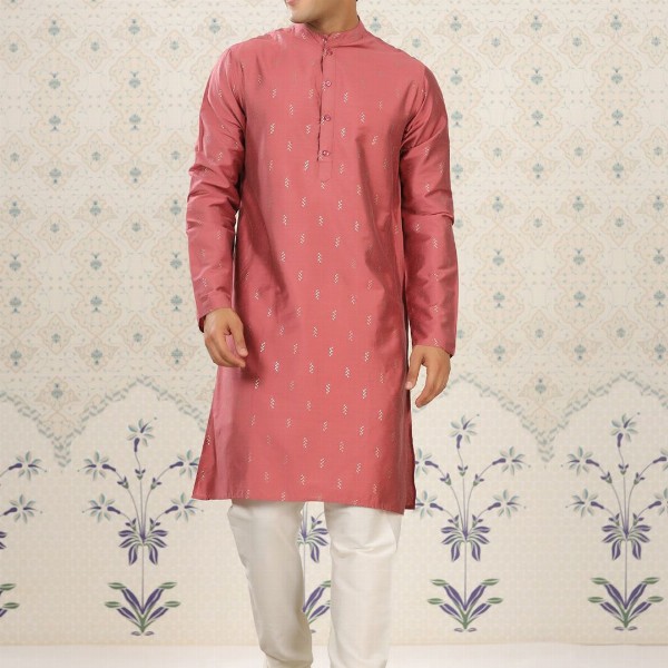 House of Pataudi Pink Ethnic Motifs Printed Mandarin Collar Straight Kurta