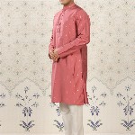 House of Pataudi Pink Ethnic Motifs Printed Mandarin Collar Straight Kurta