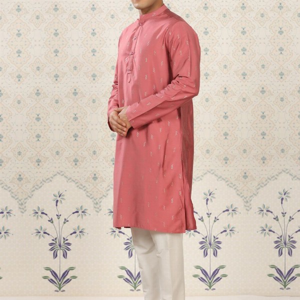 House of Pataudi Pink Ethnic Motifs Printed Mandarin Collar Straight Kurta