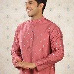 House of Pataudi Pink Ethnic Motifs Printed Mandarin Collar Straight Kurta