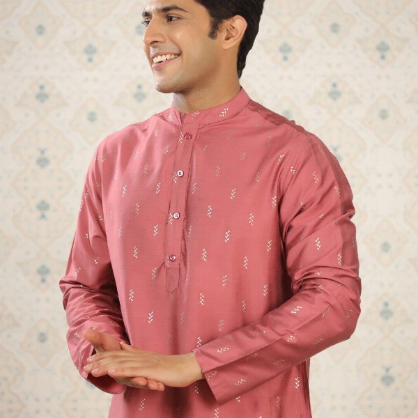 House of Pataudi Pink Ethnic Motifs Printed Mandarin Collar Straight Kurta