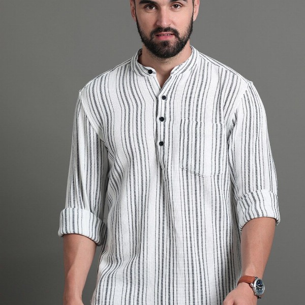 HERE&NOW Striped Cotton Short Kurta