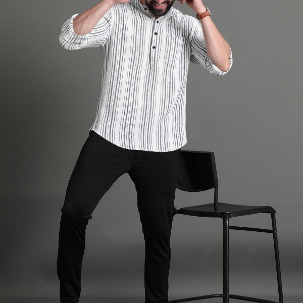 HERE&NOW Striped Cotton Short Kurta