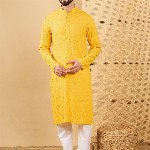 House of Pataudi Embroidered Chikankari Straight Kurta
