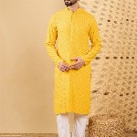House of Pataudi Embroidered Chikankari Straight Kurta