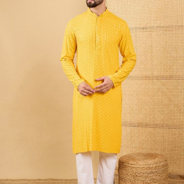 House of Pataudi Embroidered Chikankari Straight Kurta
