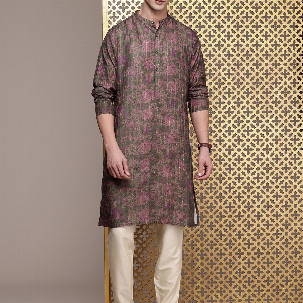 House of Pataudi Jashn Floral Printed Sequinned Indie Florals Kurta