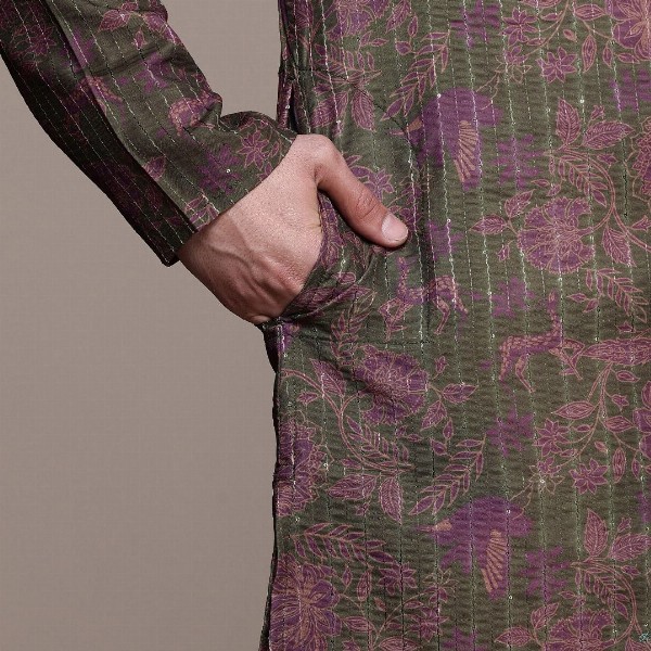 House of Pataudi Jashn Floral Printed Sequinned Indie Florals Kurta