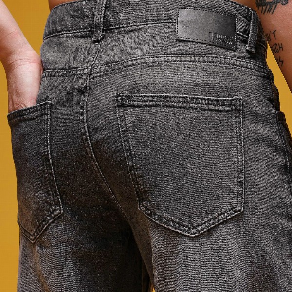 HERE&NOW Men Mid-Rise Acid Wash Crinkled Heavy Fade Pure Cotton Baggy Fit Jeans