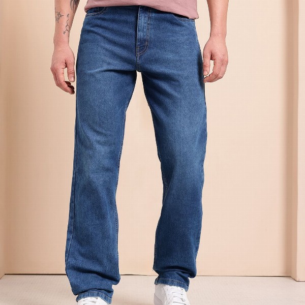 Mast & Harbour Men Straight Fit Mid-Rise Light Fade Stretchable Jeans
