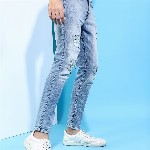 HIGHLANDER Men Tapered Fit Highly Distressed Mid-Rise Heavy Fade Stretchable Jeans
