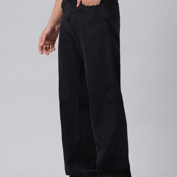 Kotty Men Black Jean Straight Fit Low-Rise Clean Look Stretchable Jeans