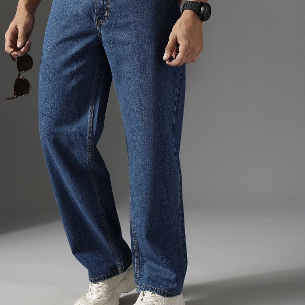 FCUK Men Smart Mid-Rise Baggy Pure Cotton Jeans