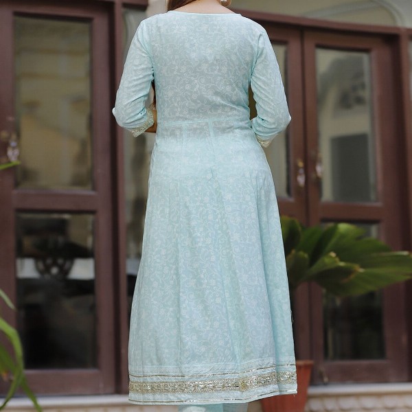 SINGNI Ethnic Motifs Printed Mirror Work Anarkali Kurta with Trousers & Dupatta