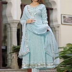 SINGNI Ethnic Motifs Printed Mirror Work Anarkali Kurta with Trousers & Dupatta
