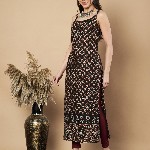 Vbuyz Floral Printed Shoulder Straps Boat Neck Cotton Straight Kurta