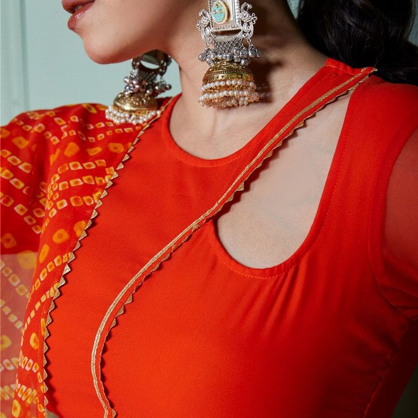 NUD Women Printed Flared Sleeves Georgette Kurta